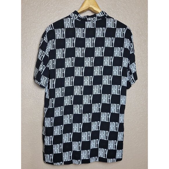 Harley-Davidson Mens Black White Harley Logo Short Sleeve Button-Up Shirt Medium - Picture 2 of 9
